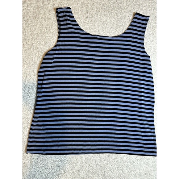 Chico’s Private Edition Size 3 Blue Navy Acetate/Lycra Striped Tank Top - Picture 2 of 6